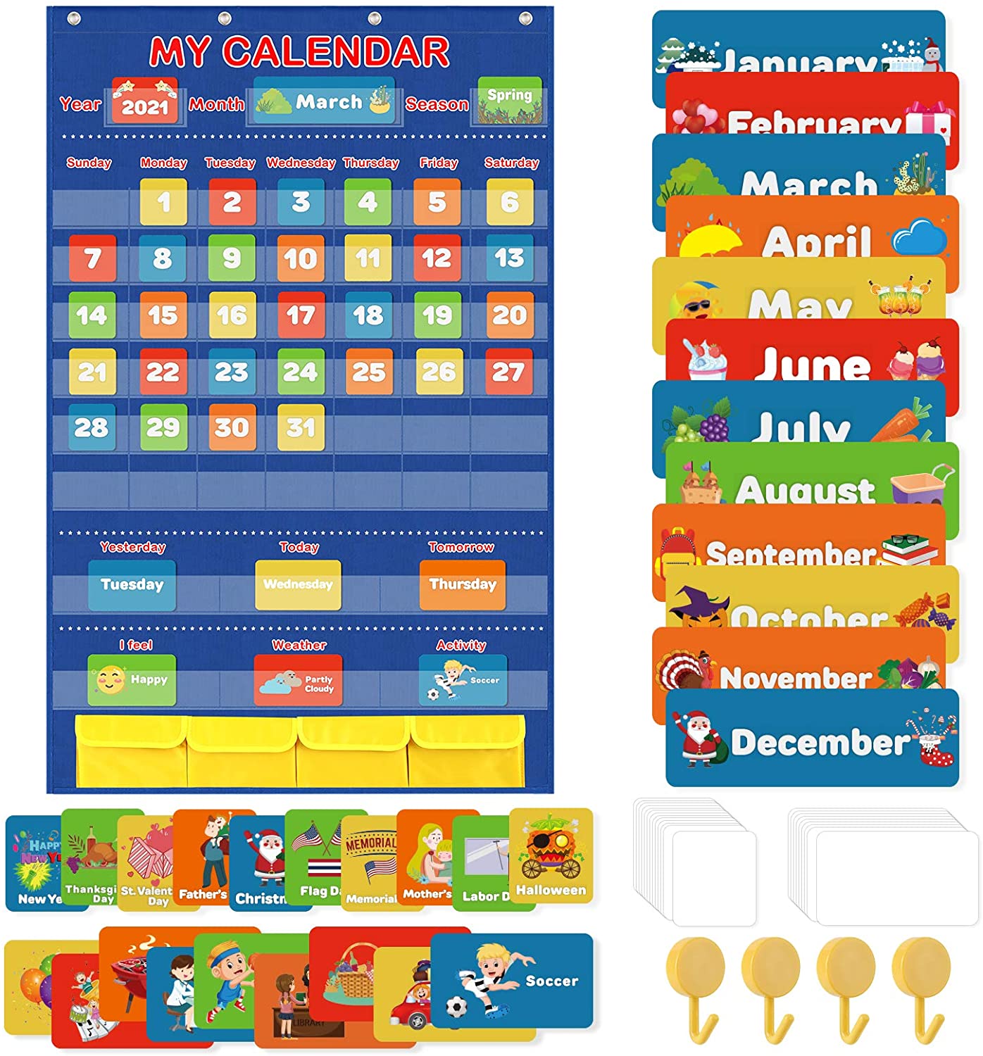 Classroom Calendar Pocket Chart, School Calendar for Kids Learning for  Home, Homeschool Classroom Supplies for Teachers Elementary – VICNOVA