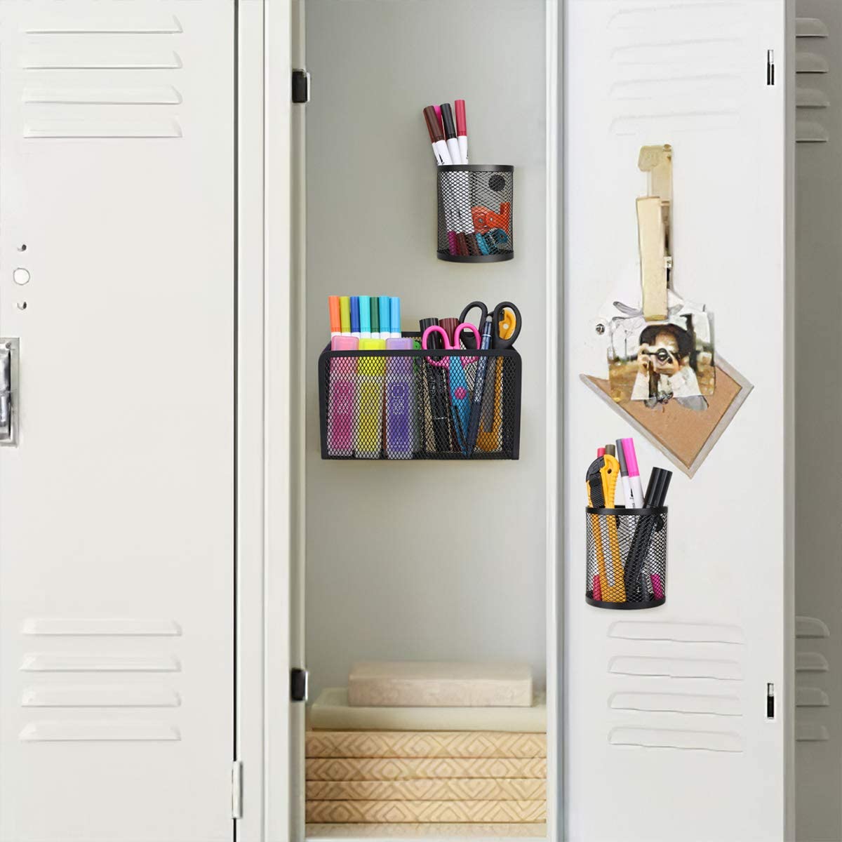 Magnetic Pen Cup Holder Stainless Steel Holders Locker Refrigerator Office Stick 